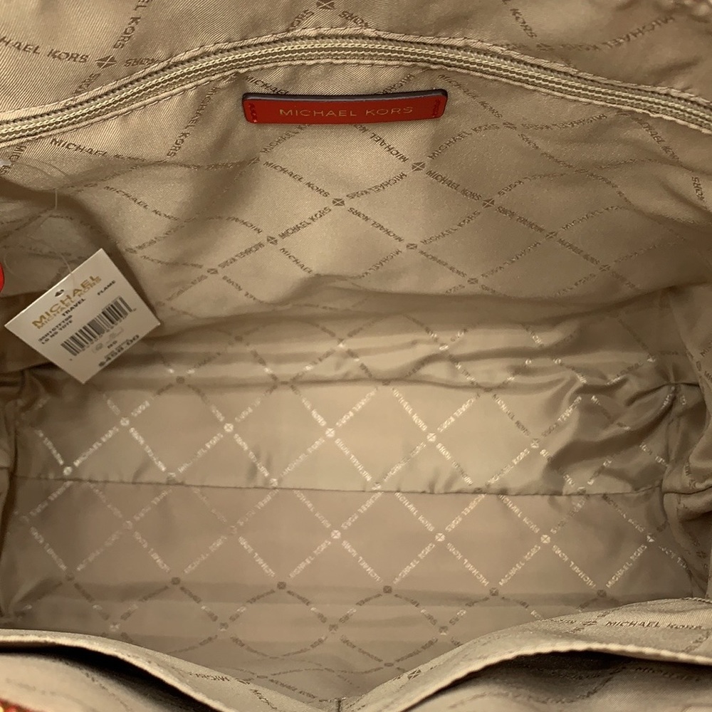 Michael Kors Jet Set Travel Large North South Tote Bag Brown MK Logo Fla… - Picture 11 of 16